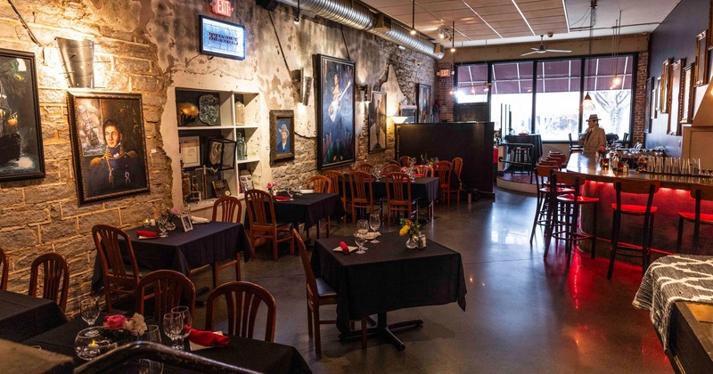 Interior, wide view, tables and chairs