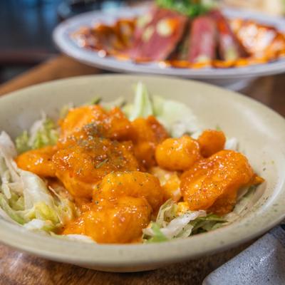 Shrimp in creamy spicy sauce.