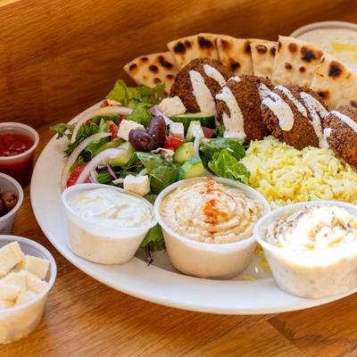 Falafel plate with sides.