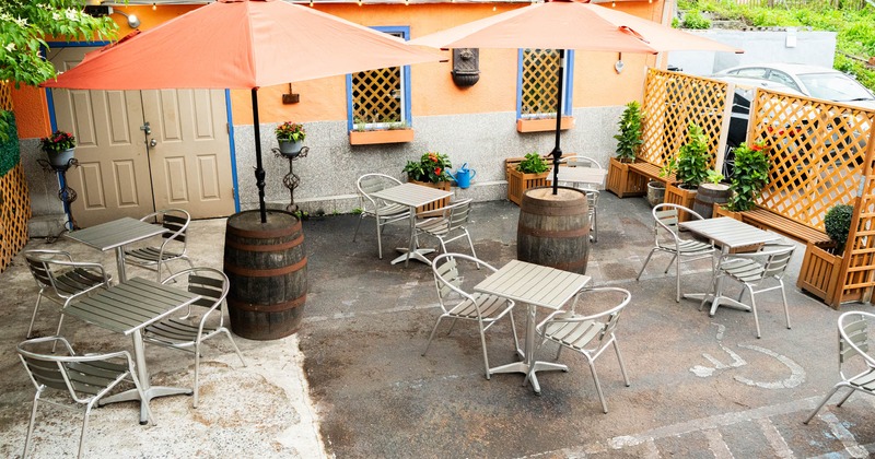 Exterior, chairs, tables and parasols