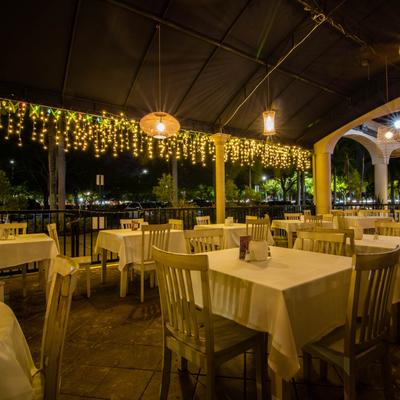 Roof covered seating outside