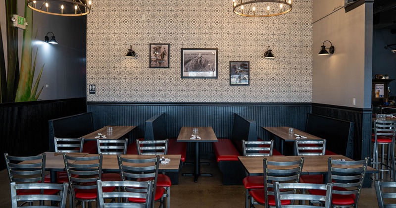 Interior, dining area, tables ready for guests