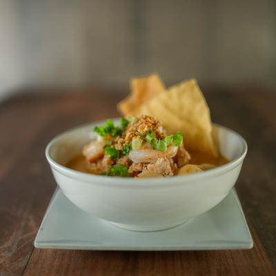 A creamy, smooth, spicy coconut milk with mushrooms.