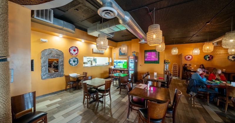 Interior, tables ready for guests