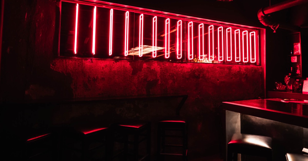 Dimly lit seating area