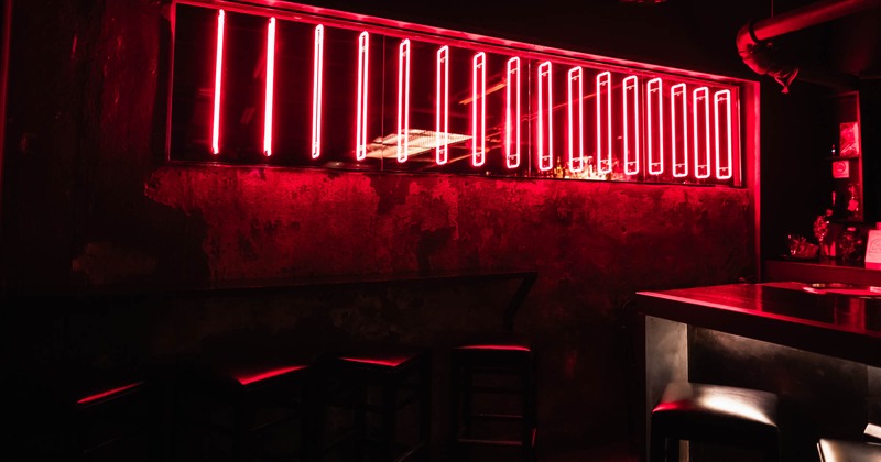 Dimly lit seating area