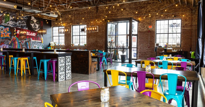 Interior, tables ready for guests