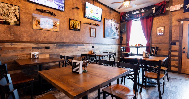 Interior, seating area, tables and chairs