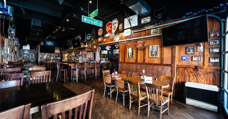 Interior, diner area, wide view, tables, chairs