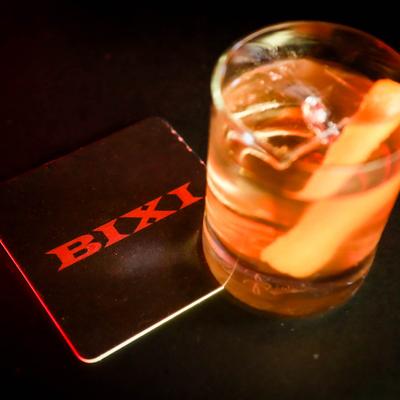 Mixed drink on Bixi coaster.