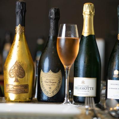 Assorted champagne wines.