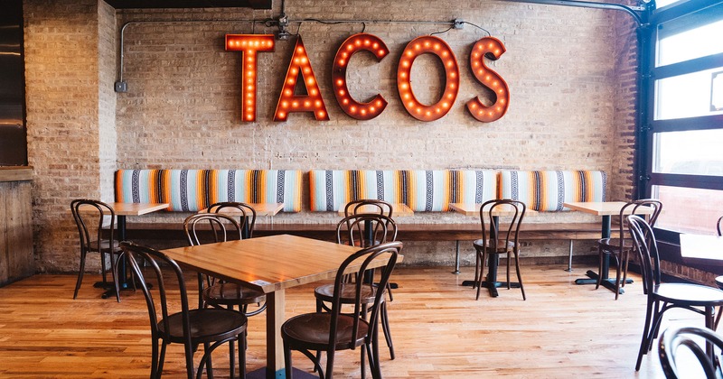 Interior, empty tables, chairs and seating