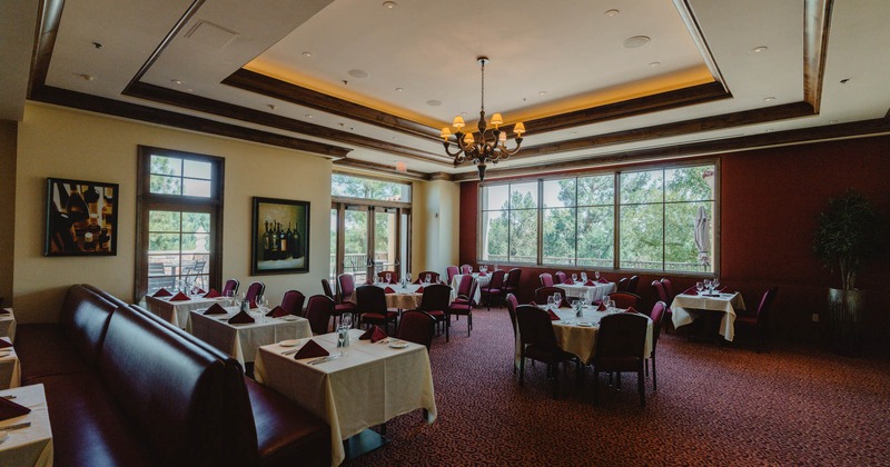 Interior, set dining area, tables and seating