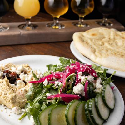 Hummus naan bread plate.