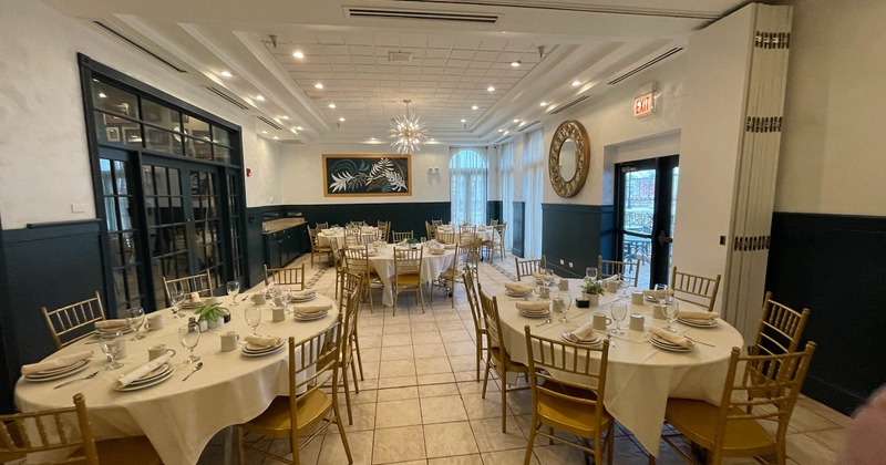 Interior, dinning area, tables and chairs