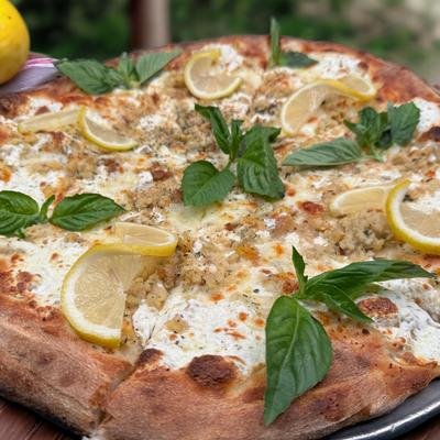 A closeup on a pizza.