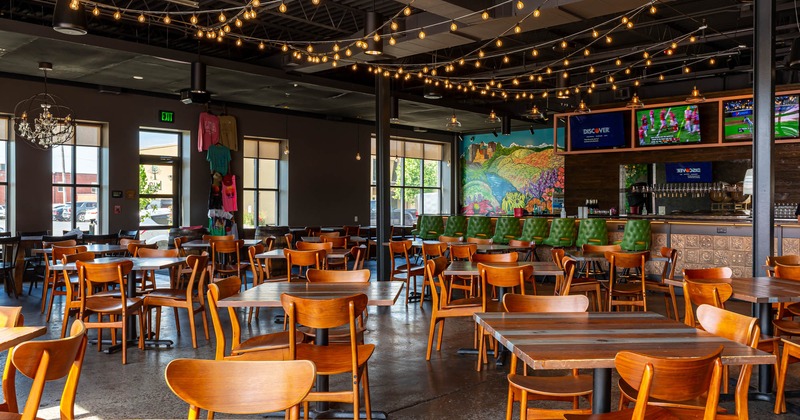 Interior, dining area with a bar