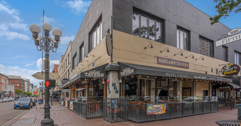 Exterior, covered patio with seating area