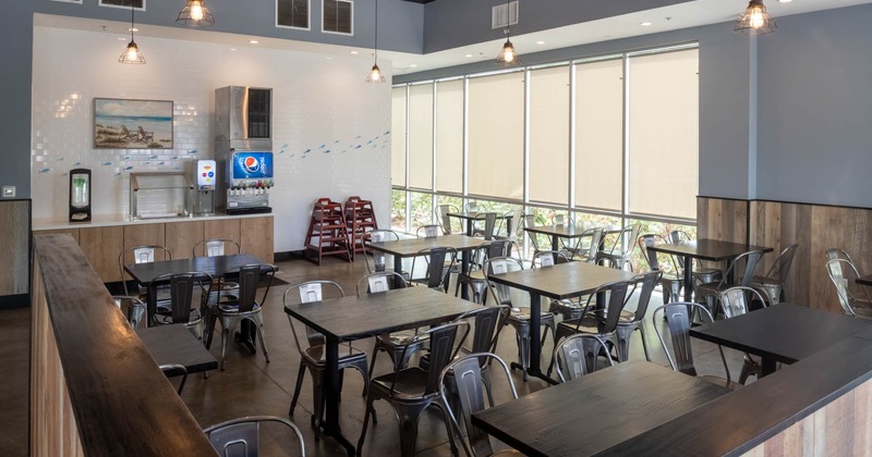 Interior dining area, tables and chairs