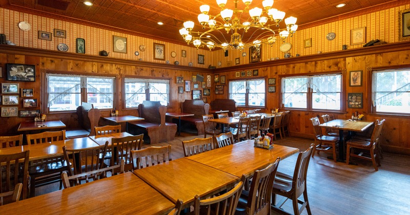 Inside, seating area with tables and chairs