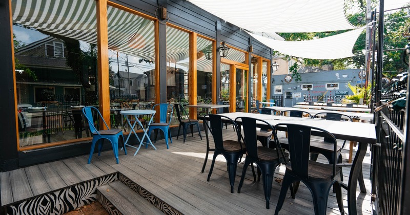 Exterior, seating area with tables and chairs