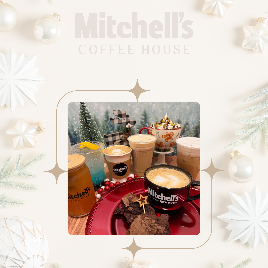 A line up of December coffees, teas, and holiday beverages