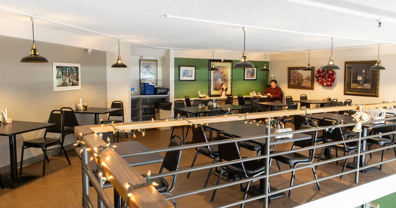 Interior, tables ready for guests
