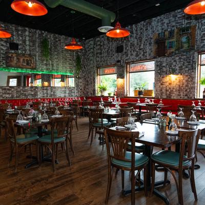 Dining area, tables ready for guests.