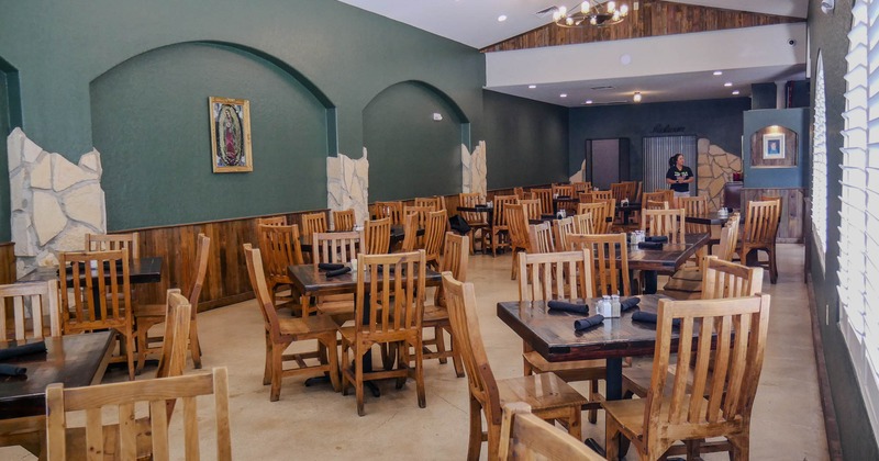 Interior, dining area, set tables ready for guests