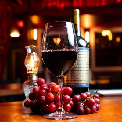 Cabernet red wine and grapes.