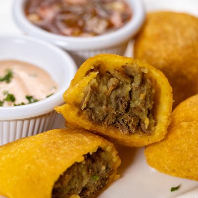Colombian beef empanadas, close-up view.