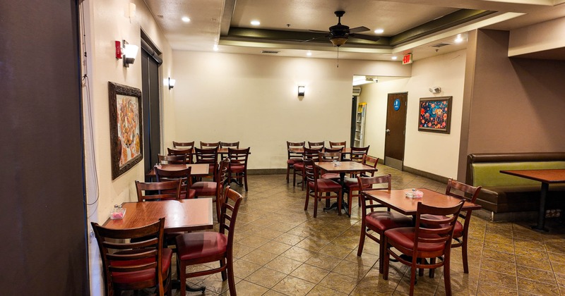 Interior, tables ready for guests
