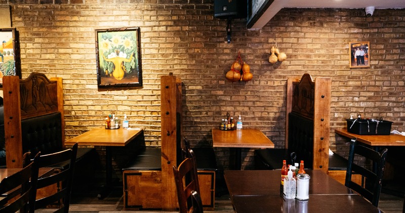 Interior, dining area, booths