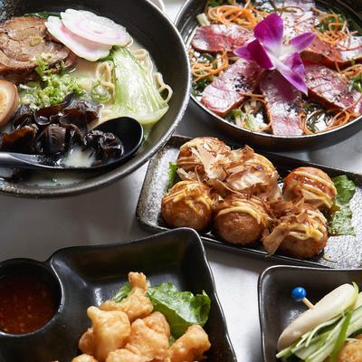 Assorted food plates.