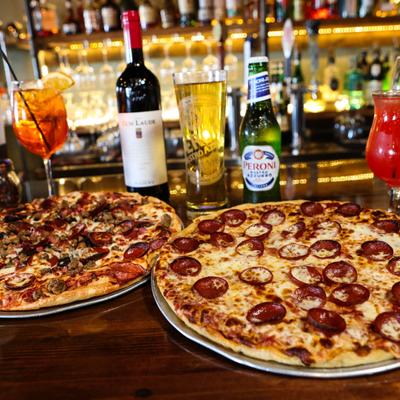 Assorted dishes and drinks.