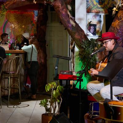 Guests at the bar during a live music performance.
