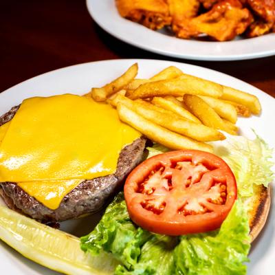 Cheeseburger and fries.
