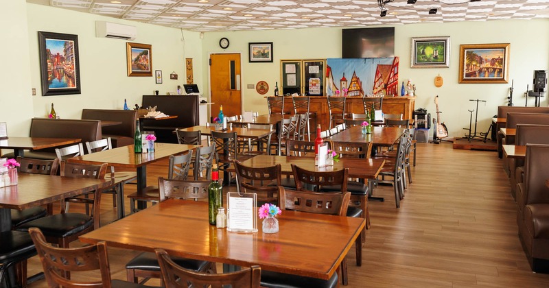 Interior, tables ready for guests