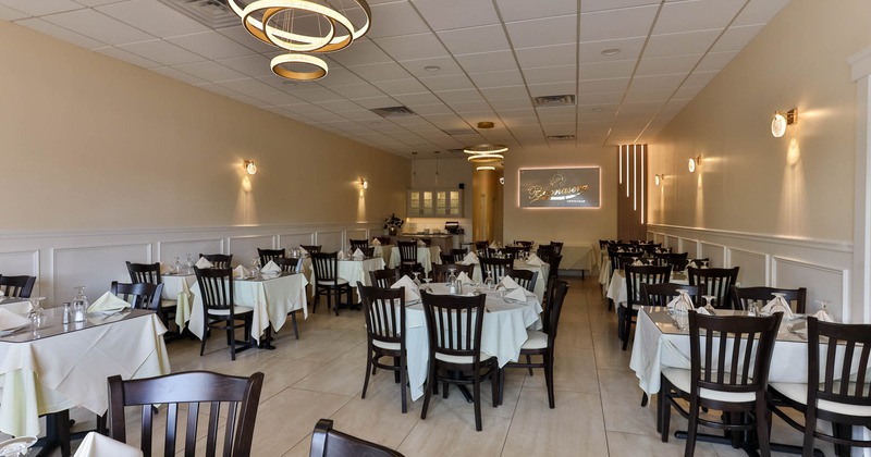 Interior, chairs and tables ready for guests