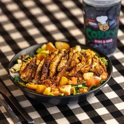 Blackened Chicken Salad, with mixed vegetables.