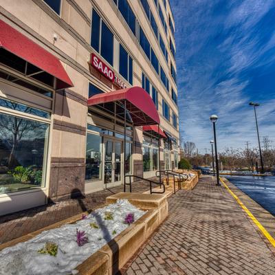 Exterior with signage.