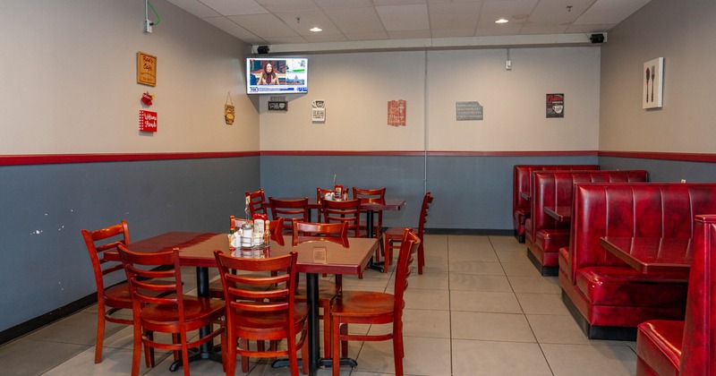 Interior, dining area with tables and chairs