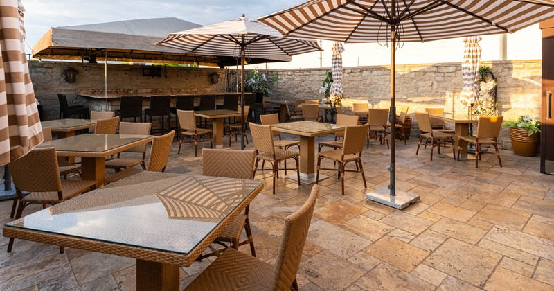 Exterior, chairs, tables and parasols