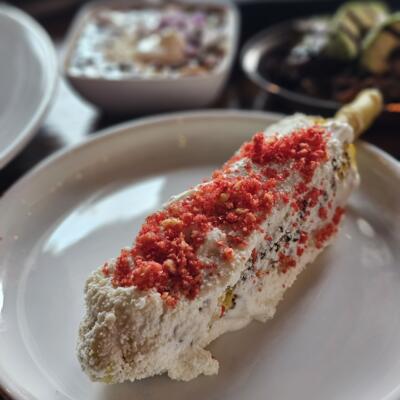 Mexican Street Corn with Cheetos at 13 Tacos & Taps.