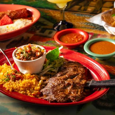 The carne ranchera meal and other food.