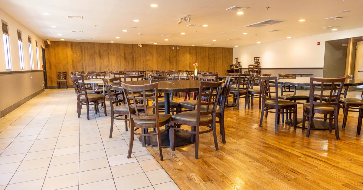 Interior, seating area with tables and chairs
