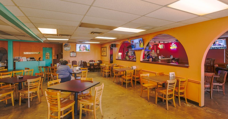 Partitioned bar and dining area