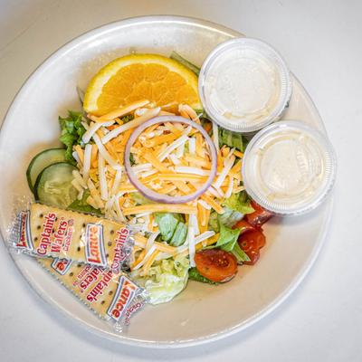 The house salad, top view.