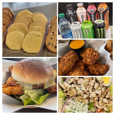 Monster, body armor, cobb salad.