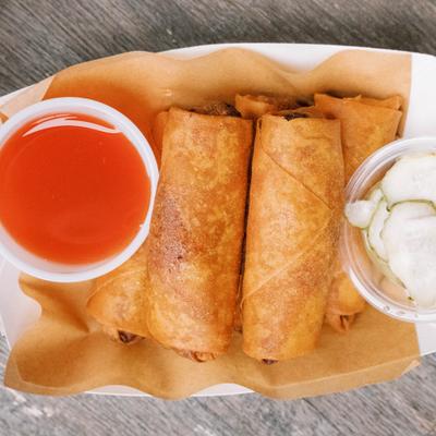 Spring rolls served with two dipping sauces.